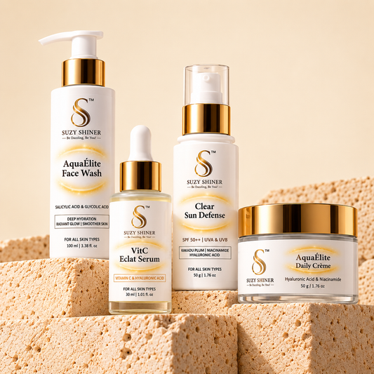 Complete Glow Routine - Aqua Élite Face Wash + Vit-C Éclat Serum + Aqua Élite Daily Crème + Clear Sun Defense SPF 50++