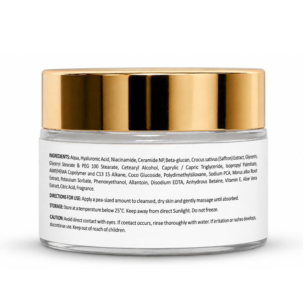 Back label of Suzy Shiner Aqua Élite Daily Crème product packaging detailing ingredients, directions, storage instructions, and caution warnings.