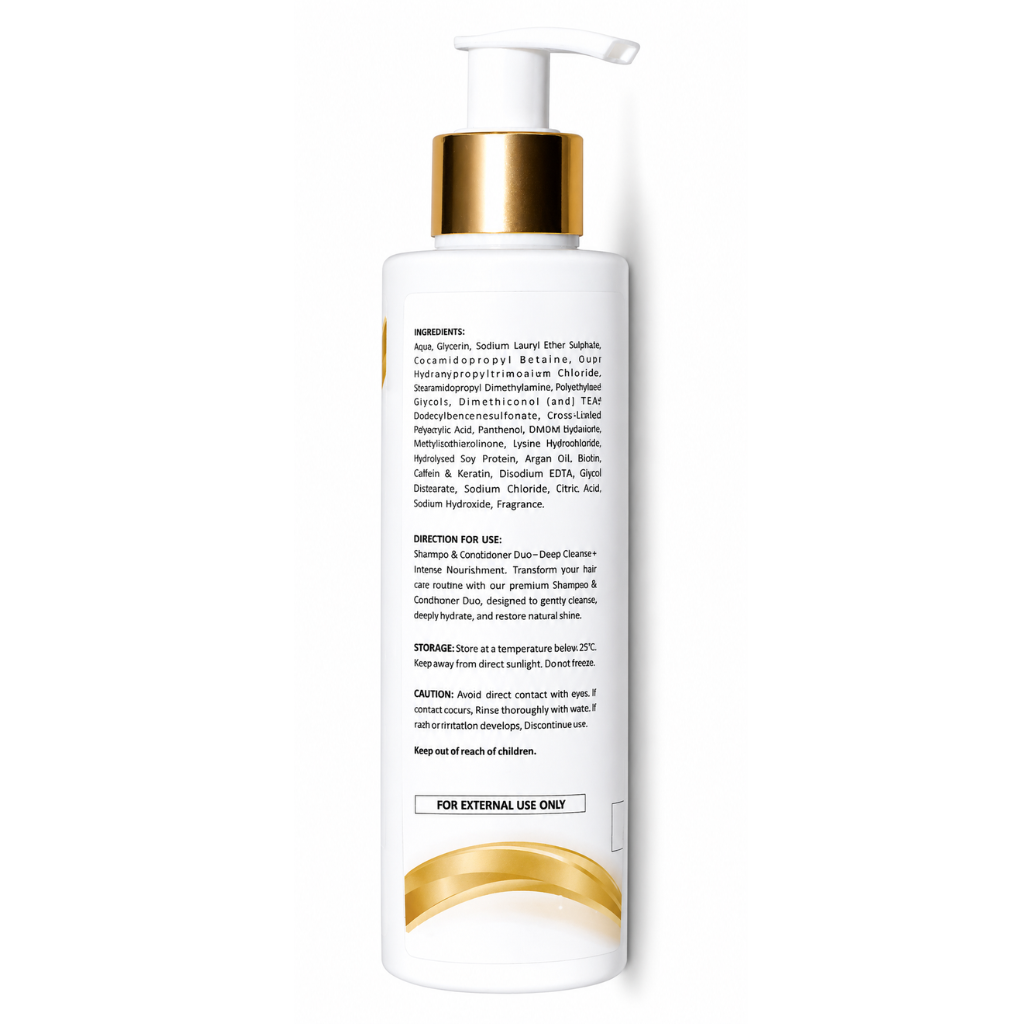Back label of Silkévo 2-in-1 Shampoo & Conditioner showing ingredients, storage and directions.