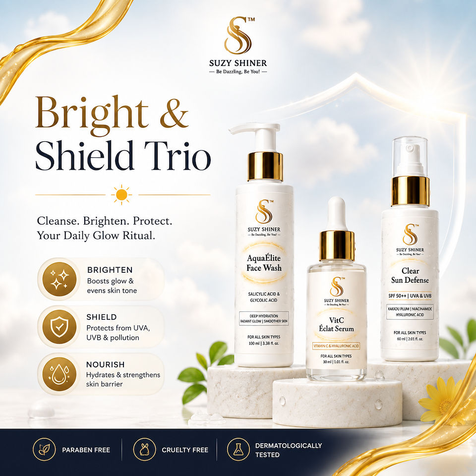 Bright & Shield Trio - Aqua Élite Face Wash + Vit-C Éclat Serum + Clear Sun Defense SPF 50++