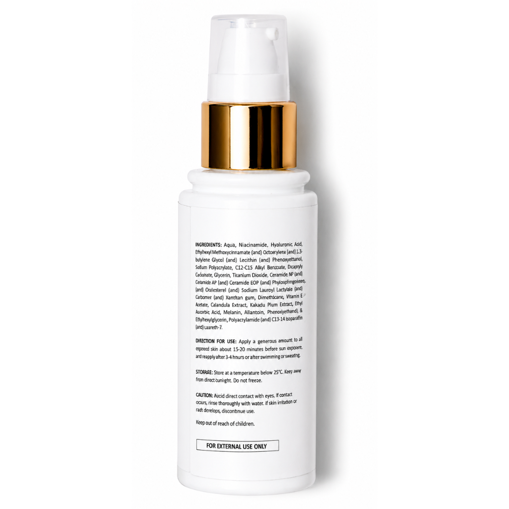 Clear Sun Defense SPF 50 sunscreen back label showing ingredients, direction and storage.