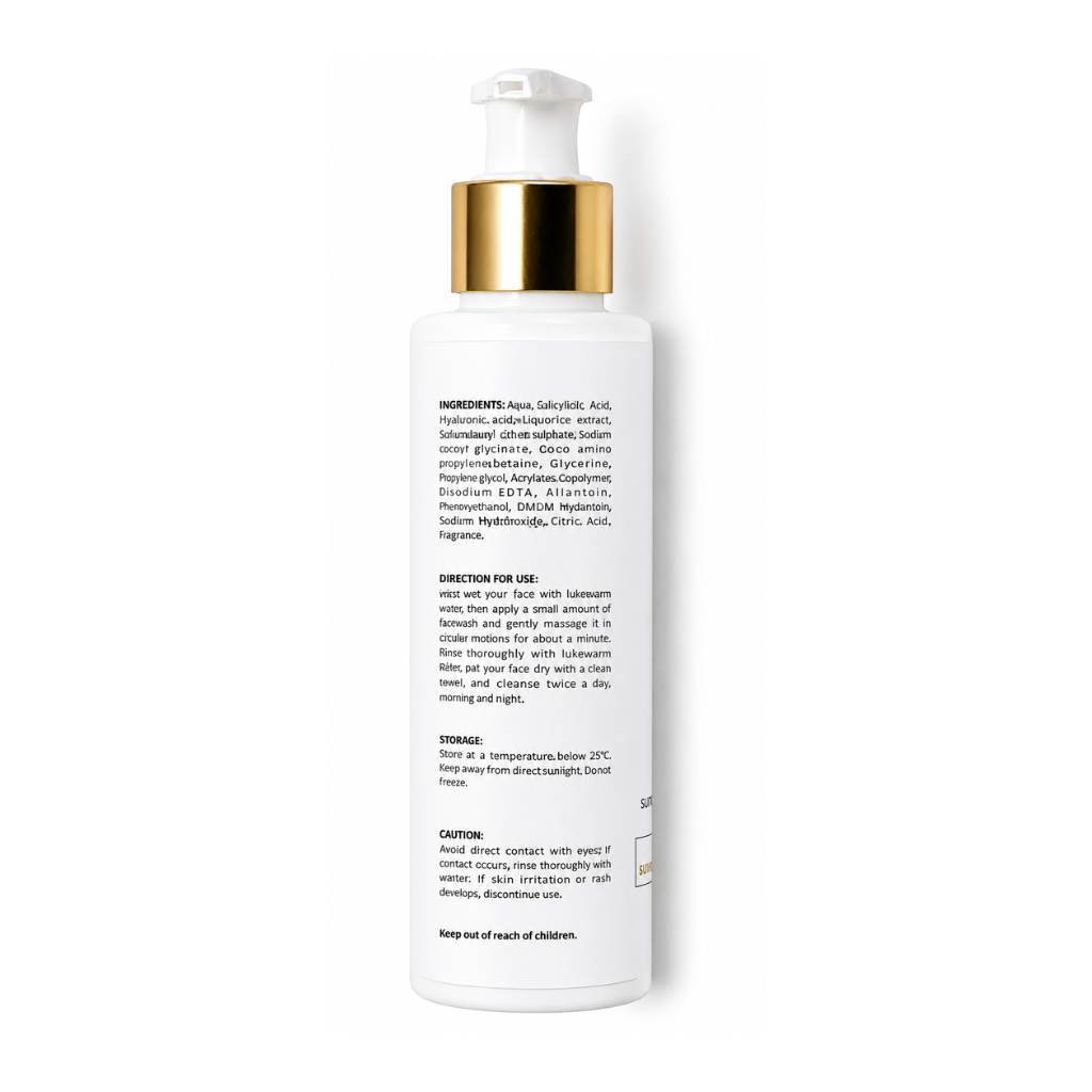 Aqua Élite exfoliating Face Wash back label showing ingredients, direction, storage and caution.
