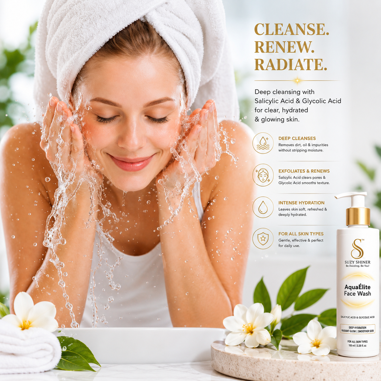 Aqua Élite exfoliating Face Wash with Salicylic & Glycolic Acid front bottle