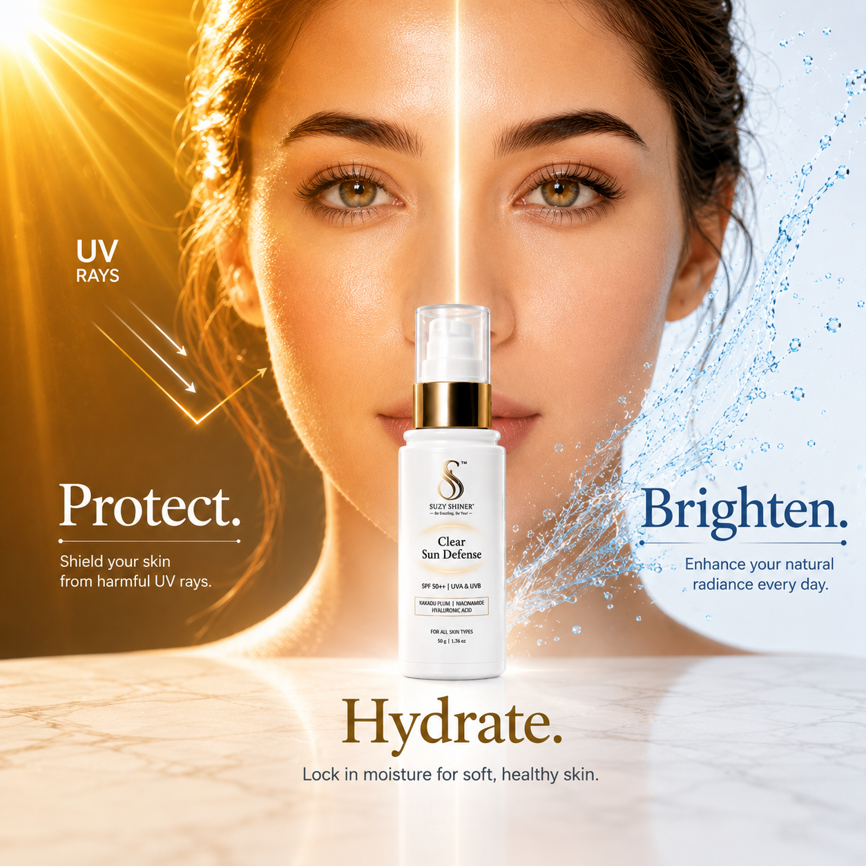 Clear Sun Defense SPF 50 sunscreen for Indian skin by Suzy Shiner